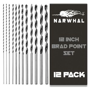 Extra Long 12inches Brad Point Wood Drill Bit Set (12 Pack with Storage Sleeve) Carpenters Quality - Drill Splinter-Free Perfectly Round Holes in All Types of Wood