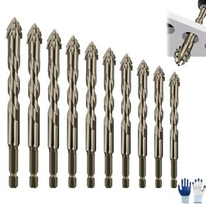 4-Flute Blade Serrated Eccentric Drill Bit Set – Titanium-Coated High-Hardness Four Edge Masonry & Metal Drill Bits for Stone, Glass, Concrete, Wood & Brick (3+4+5+6+7+8+10+12+14+16)