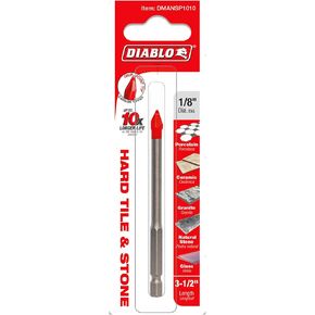 Diablo Hard Tile and Stone Carbide Tipped Drill Bit - Ideal for Hammer and Rotary Drills - 1/8" Diameter, Hex Shank, 3-1/2" Length - DMANSP1010