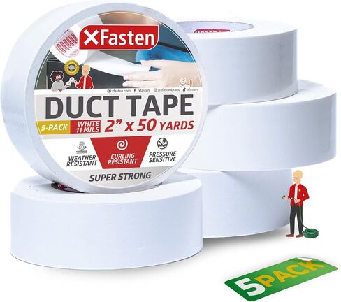 XFasten White Duct Tape Heavy Duty Waterproof 2 Inch x 50 Yards (5-Pack, 750ft Total) 11 mils Super Strong HVAC Duct Tape White Color for Indoor, Automobile, Repair, Patching and Outdoor Use in Saudi Arabia