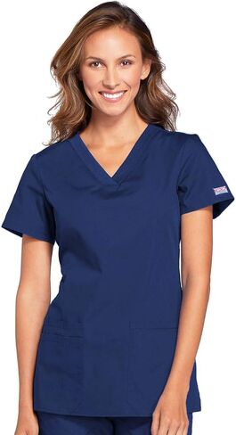V-Neck Womens Scrubs Top Workwear Originals with Rib-Knit Back Panels Plus Size WW645, 4XL, Navy in Saudi Arabia
