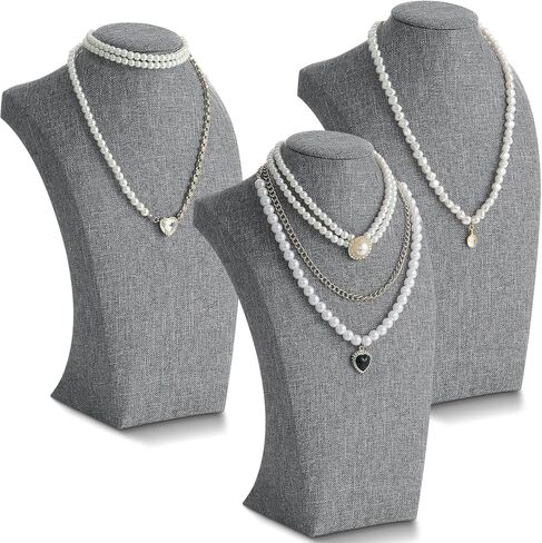 Kigley 3 Pcs Linen Jewelry Display Bust Necklace Display Stand Necklace Mannequin Holder Stands Jewelry Photography Props Necklace Display Stands for Selling Home Store Trade Shows in Saudi Arabia