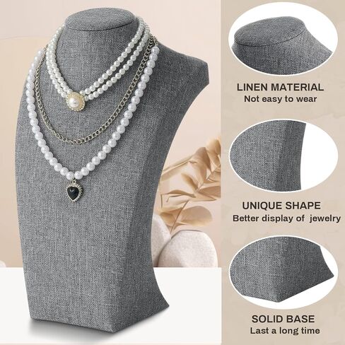 Kigley 3 Pcs Linen Jewelry Display Bust Necklace Display Stand Necklace Mannequin Holder Stands Jewelry Photography Props Necklace Display Stands for Selling Home Store Trade Shows in Saudi Arabia