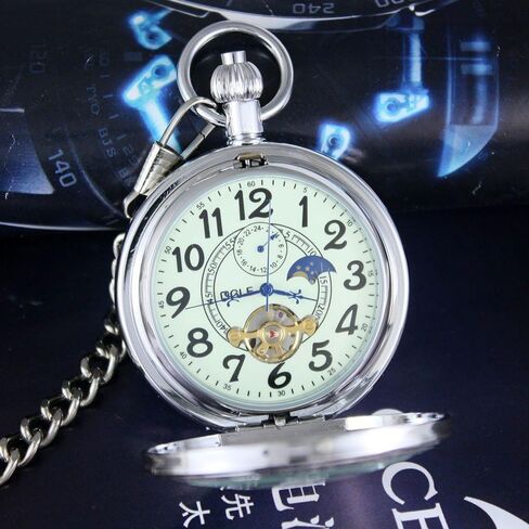 ساعة الجيب الأوتوماتيكية الأوتوماتيكية للهيكل العظمي للهيكل العظمي الروماني الأسود المقاوم للماء من OGLE in Kuwait