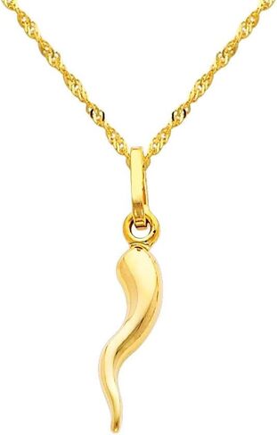 The World Jewelry Center 14k Yellow Gold Cornicello Italian Horn Pendant with 1.2mm Singapore Chain Necklace in Saudi Arabia