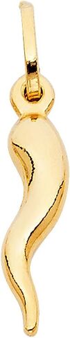 The World Jewelry Center 14k Yellow Gold Cornicello Italian Horn Pendant with 1.2mm Singapore Chain Necklace in Saudi Arabia