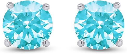 SAVEARTH DIAMOND 6.50MM Round Cut Multi Color Lab Created Moissanite Diamond Solitaire Stud Earrings For Women In 14K Gold Plated 925 Sterling Silver Gift for Her in Saudi Arabia