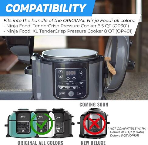 The Steam Boss - مسند الغطاء والملعقة | الملحقات المتوافقة مع مقلاة الهواء لطباخ الضغط Ninja Foodi | مقاس جديد يناسب الفولاذ المقاوم للصدأ الفاخر ومقبض Ninja Foodi الأصلي in Kuwait
