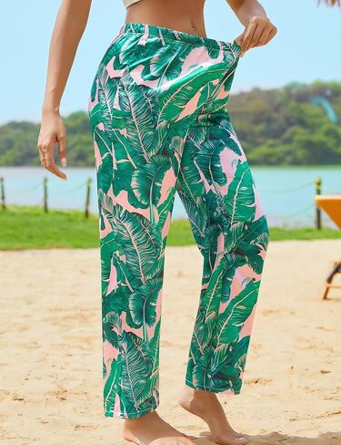 SWOMOG Women's Silk Satin Pajama Pants Longs Silky Sleep Pants Loungewear Trousers Elastic Waist Lounge Pj Bottoms in Kuwait