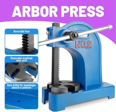 Manual Arbor Press, 2 Ton Manual Arbor Press, 8.5" Maximum Height, 57 lbs Weight Cast Iron Heavy-duty Manual Desktop Arbor Press, Precision Hand Press for Stamping, Bending, Stretching, (Blue) in Kuwait