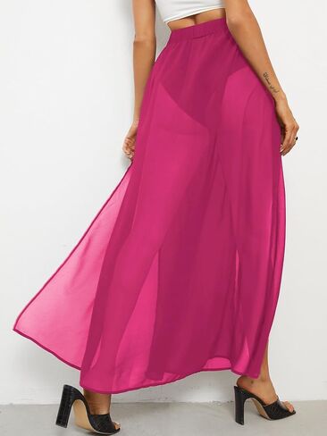 تنورة طويلة للسيدات من OYOANGLE مصنوعة من قماش شبكي شفاف عالي الخصر ومقسمة للشاطئ in Kuwait