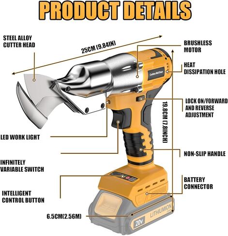 Cordless Sheet Metal Cutter Brushless for De-walt 20v Max Battery(Tool Only), Metal Shears 360 Degree Pivoting Head, Electric Metal Scissors for for Cutting Stainless Sheet, Metal, Iron, 221 Ft-Lbs in Saudi Arabia