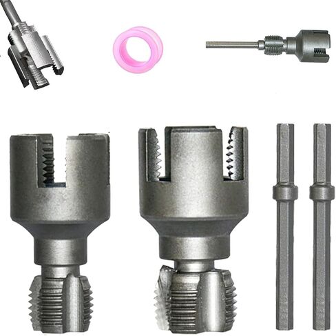 Pipe Thread Cutting Tool, New Electric Drill Compatible Pvc Pipe Threader Kit, 1/2", 3/4" Thread Trimming and Angle Bolt Repair Tool, Garden Hose Thread Die (A+B) in Kuwait