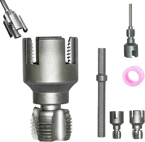 Pipe Thread Cutting Tool, New Electric Drill Compatible Pvc Pipe Threader Kit, 1/2", 3/4" Thread Trimming and Angle Bolt Repair Tool, Garden Hose Thread Die (A+B) in Kuwait