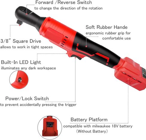 Cordless Ratchet Wrench 3/8" Compatible with Mil-waukee 18V Battery,500RPM Brushless High Speed Electric Ratchet Wrench,75 Ft-lbs Power Wrench Ratchet,7 Sockets, 1/4" Adapter, 3" Extension Bar in Saudi Arabia