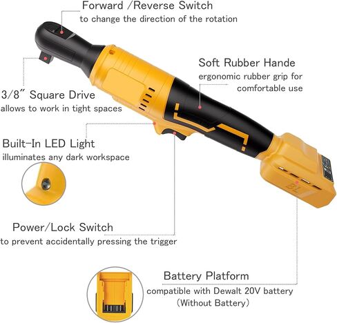 Cordless Ratchet Wrench 3/8" Compatible with Mil-waukee 18V Battery,500RPM Brushless High Speed Electric Ratchet Wrench,75 Ft-lbs Power Wrench Ratchet,7 Sockets, 1/4" Adapter, 3" Extension Bar in Saudi Arabia