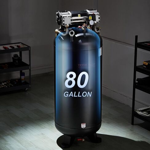 VEVOR 80 Gallon Air Compressor, 2-Stage 145PSI Oil Free Stationary Compressor Tank, 6.5HP 15.5SCFM@90 PSI, Quiet Compressor for Industrial Manufacturing, Workshops (220V/60Hz Single-Phase Power) in Saudi Arabia