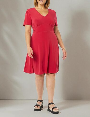 Amazon Essentials Women's Short Sleeve V-Neck Gathered Fit and Flare Dress in Saudi Arabia