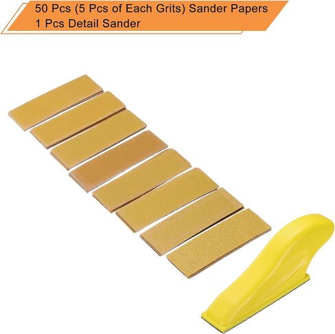 HARFINGTON 40pcs Detail Sander Paper Kit 80/120/180/240/320/400/600/800 Grits 3.5" x 1.2" Micro Hand Sanding Papers Sheets Wet Dry Sandpapers with 1pcs Hook & Loop Finger Sanding Block Tool in Saudi Arabia