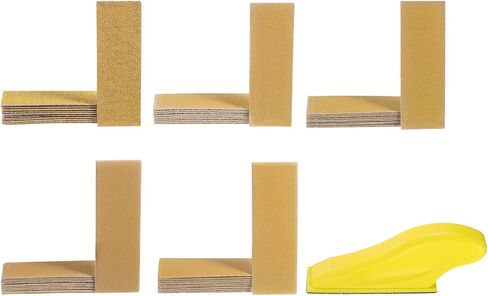 HARFINGTON 40pcs Detail Sander Paper Kit 80/120/180/240/320/400/600/800 Grits 3.5" x 1.2" Micro Hand Sanding Papers Sheets Wet Dry Sandpapers with 1pcs Hook & Loop Finger Sanding Block Tool in Saudi Arabia