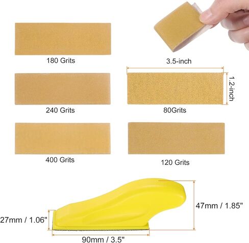 HARFINGTON 40pcs Detail Sander Paper Kit 80/120/180/240/320/400/600/800 Grits 3.5" x 1.2" Micro Hand Sanding Papers Sheets Wet Dry Sandpapers with 1pcs Hook & Loop Finger Sanding Block Tool in Saudi Arabia
