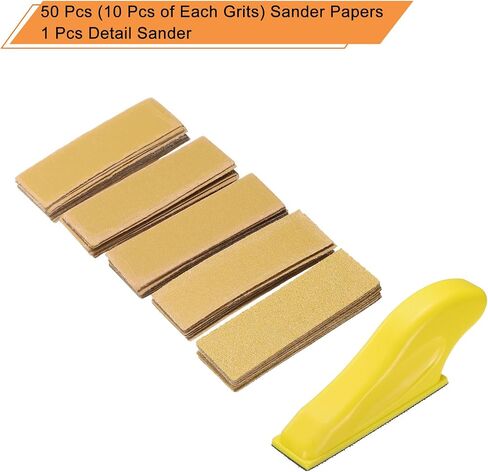 HARFINGTON 40pcs Detail Sander Paper Kit 80/120/180/240/320/400/600/800 Grits 3.5" x 1.2" Micro Hand Sanding Papers Sheets Wet Dry Sandpapers with 1pcs Hook & Loop Finger Sanding Block Tool in Saudi Arabia