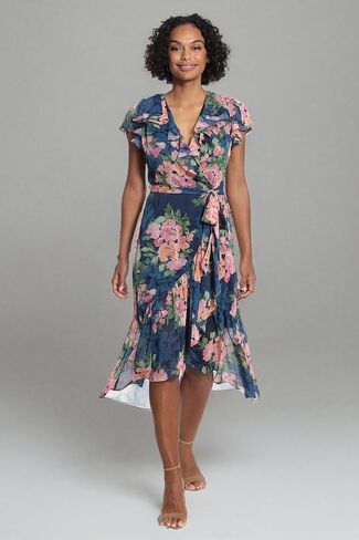 London Times Women's Soft Feminine Ruffle Wrap High Low Dress with Arm Coverage in Saudi Arabia