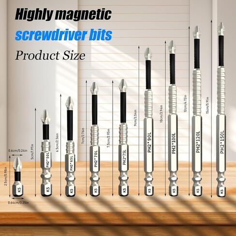 9 Pack High Magnetic Screwdriver Drill Bit Set, k5 Anti Slip bit, Electric Precision Screwdriver Set, 25 50 65 70 75 90 100 120 150mm in Saudi Arabia