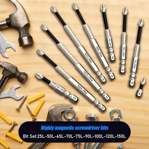9 Pack High Magnetic Screwdriver Drill Bit Set, k5 Anti Slip bit, Electric Precision Screwdriver Set, 25 50 65 70 75 90 100 120 150mm in Saudi Arabia
