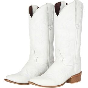 TuffRider Womens Snip Toe Paris Embroidered White Western Boots