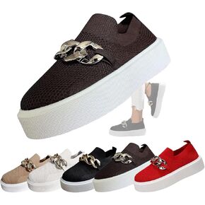 Women's Platform Slip-On Sneakers – Fashion Breathable Mesh Walking Shoes with Metal Chain, Lightweight Wedge Loafers for Nurses, Standing All Day, Orthopedic Casual Work Shoes