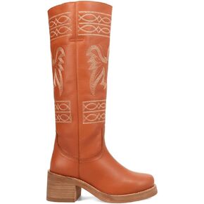 Dingo Womens Avalon مطرزة على جائزة أخمص القدمين سحب أحذية غير رسمية فوق كعب منتصف الركبة 2-3 " - برتقالي