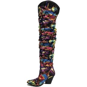 YOKI Cowgirl Boots Women, Over the Knee Western Cowboy Boots for Women with Chunky Block Heels