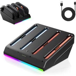 Charging Dock for Nintenndo Switch 2 Joycon, AOJAKI Switch 2 Accessories Charger Station for Joycon, 4-in-1 Magnetic Fast Charger with RGB Light Modes, Smart Chip, Anti-Slip Base, USB-C Cable Included