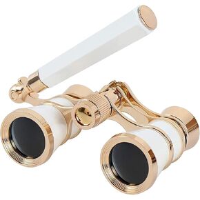 Opera Glasses,2025 Upgraded Binoculars 3X25 Lorgnette Glasses Optical Mini Compact Lightweight Built-in Foldable Adjustable Handle Vintage for Adults Kids Women in Musical Concert Cinema (White)