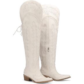 Thigh High Cowboy Boots With Lace Up Over The Knee Cowgirl Boot For Women Embroidered Western Boot With Side Zipper Comfortable Wide Calf Tall Boots