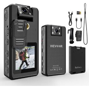 1296P FHD Body Camera A53, 20 Hours Dual Battery Pack, 64GB Wearable Police Camera with IR Night Vision + 180° Rotatable Lens, Premium Portable Camcorder Mount Anywhere for Cycling Work Travel