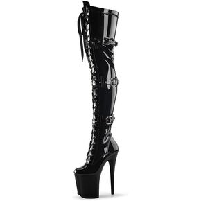 denova's Women's Patent 7.9in Very High Heel Lace Up Platform Pole Dance Over-The-Knee Thigh High Boot with Zipper in Saudi Arabia