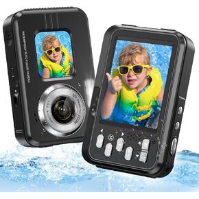 4K Underwater Camera Snorkeling 11FT Waterproof Camera 64MP Autofocus with 32GB Card Dual Screens Selfie 16X Zoom Floatable Compact Digital Camera Waterproof with 2 Batteries (Blue)