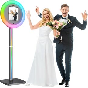 كشك الصور المحمول ، آلة كشك الصور مع أي iPad ، قذيفة الحامل Photobooth توفر برنامج Cyratok ، التطبيق والتحكم عن بُعد RGB Ring Music Music Sync Perfect for Perforts and Wedding and Events