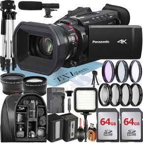 Panasonic HC-X1600 Camcorder with 2 Pack 64GB Memory Card + Backpack + LED Flash + Widgeangle Accessory Bundle
