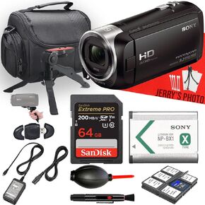 Sony HDR-CX405 HD Handycam + 64GB Memory + Hand Grip Tripod + Carrying Case + Memory Card Wallet + Deluxe Cleaning Kit + More (13pc Bundle)