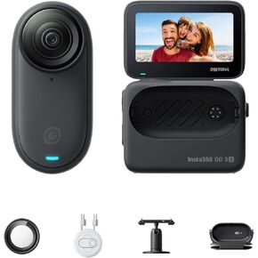 Insta360 Go 3S - 64 GB أسود 4K كاميرا مدونة صغيرة محمولة ، POVs خالية من اليدين ، جبل في أي مكان ، عمر بطارية 140 دقيقة ، 10 أمتار مقاومة للماء ، PET POV