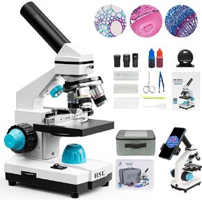 HSL 40X-2000X Microscope for Kids,Monocular Compound Microscope Kit for Students Adults,Dual LED Powerful Biological Microscopes Set for Laboratory School Education Science Beginner 1000x 2000x