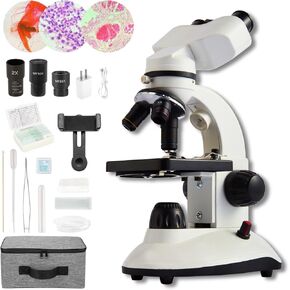 Compound Binocular Microscope for Adults Students,40X-2000X,Microscope Kits for Home Eduaction,Learning Kits(White/Black)
