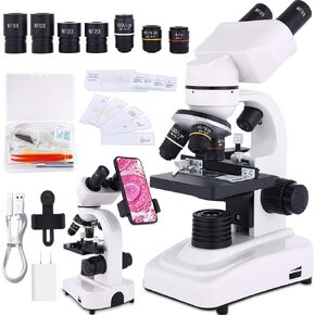 Microscope for Adults & Kids,40-2500X Compound Binocular Microscope with Dual Mechanical Stages and Coaxial Coarse/Fine Focus Knob,Suitable for Schools, Homes, Labs, Education