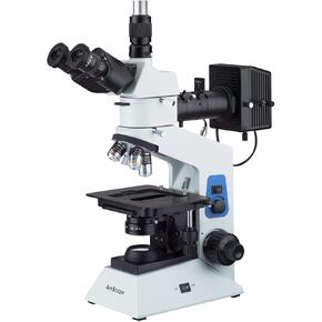 AmScope ME580T-PZ-2L 40X-500X Trinocular Dual-Light Polarized Metallurgical Microscope