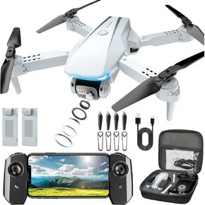 Drone with Camera - Drones for Adults, with 2 Batteries, Carrying Case, Propellers, 1080P HD Foldable Drone with Stable Hover, Trajectory Flight, Gravity Control, One Key Take Off/Land, 3D Flip