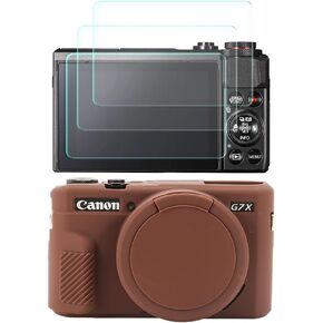 Screen Protector (3+1Pack) Compatible for Canon Powershot G7X Mark II Digital Camera,Tempered Glass Film Anti-Scratch High Definition and Soft Silicone Case (for Canon G7X Mark II BL)