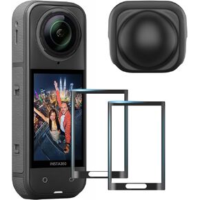 Screen Protector and Lens Cap Combo for Insta360 X5 Accessories, Insta 360 X4/X5 Tempered Glass Film Screen Cover (2Pack) and Silicone Lens Guards Protective Case Bundle Kit